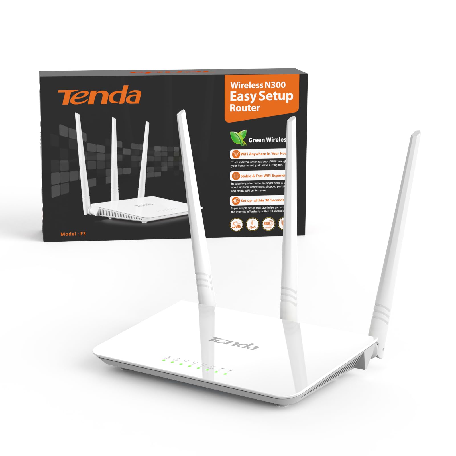 Tenda F3 N300 Router WiFi 300 Mbps, 3 Antenne