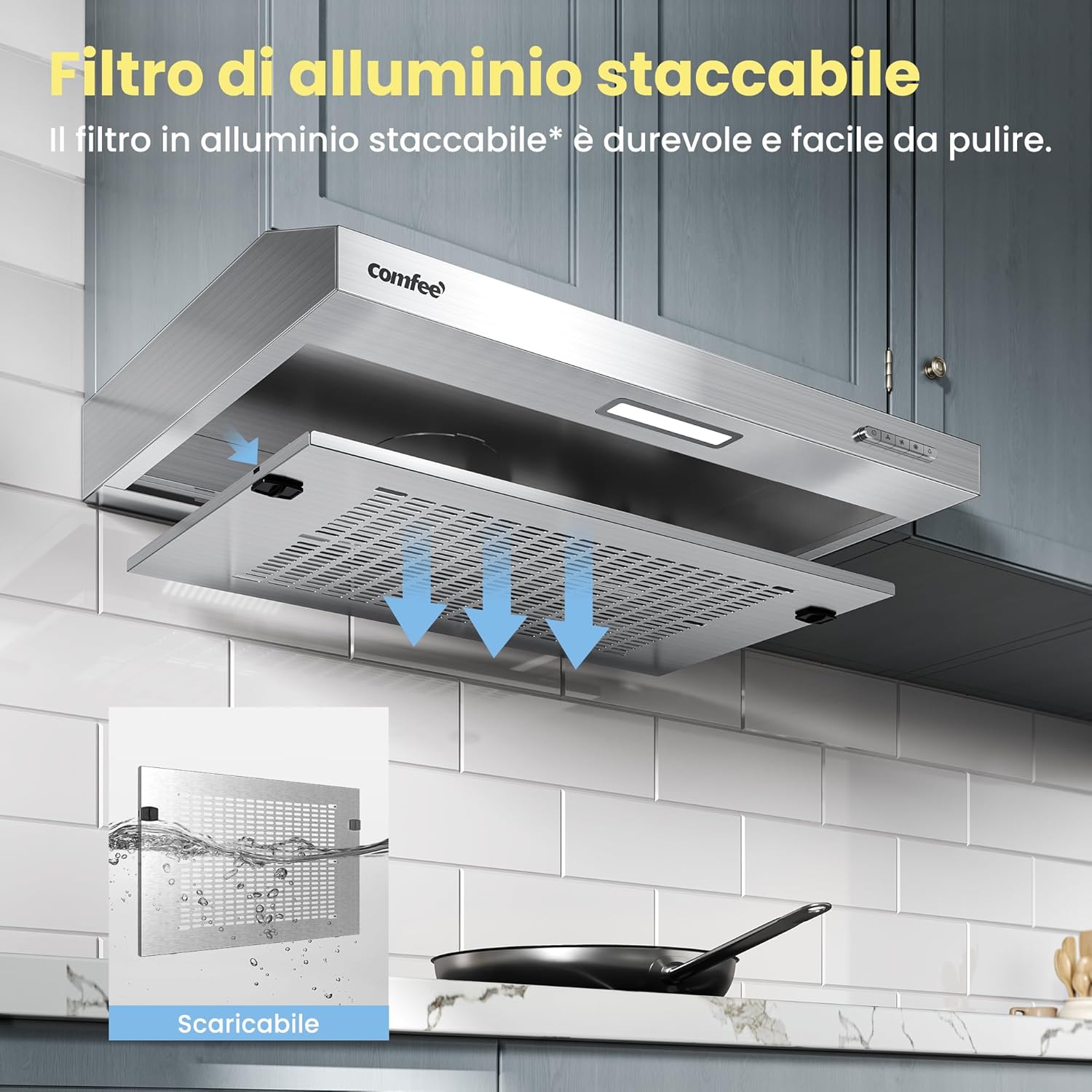 Comfee' Cappa Aspirante Sottopensile 60 cm, Argento - immagine 4