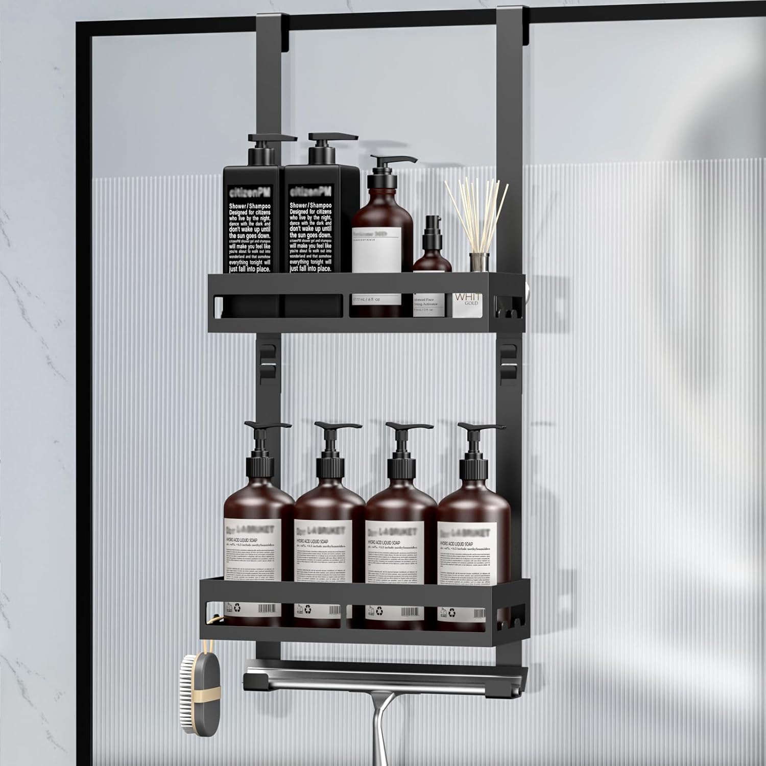 Mensola Doccia da Appendere Senza Foratura, Nera - immagine 1