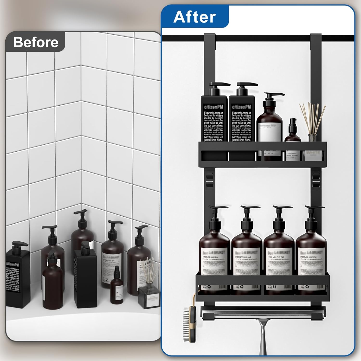 Mensola Doccia da Appendere Senza Foratura, Nera - immagine 6