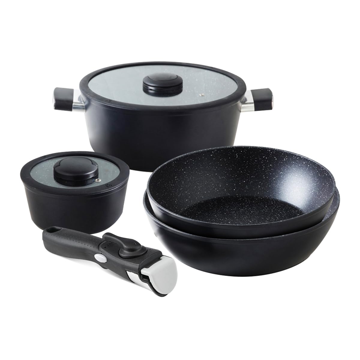 Qdesign Set 7 Pezzi Pentole Alluminio Antiaderente, Nero