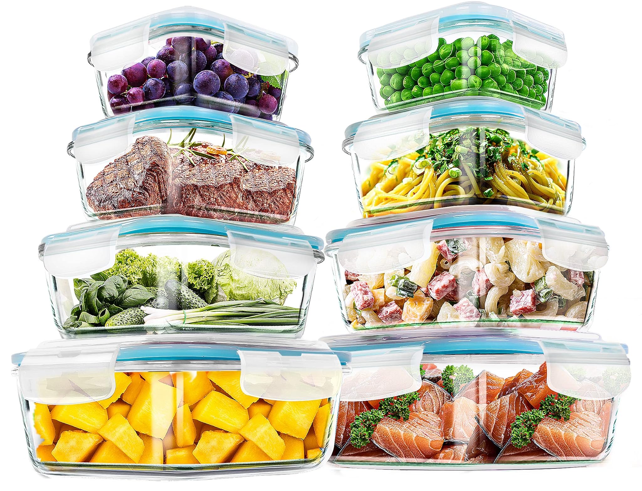 Kichly Set Contenitori Vetro per Alimenti 16 Pezzi