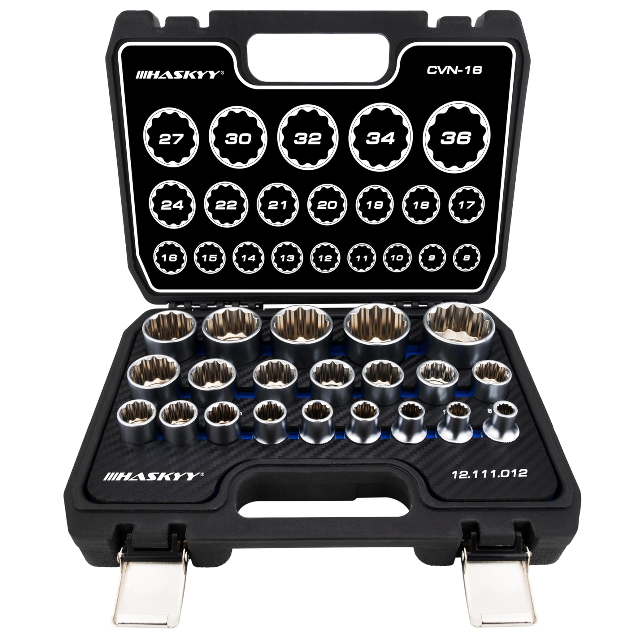 Haskyy® Cassetta con Set di Chiavi a Bussola 8-36 mm