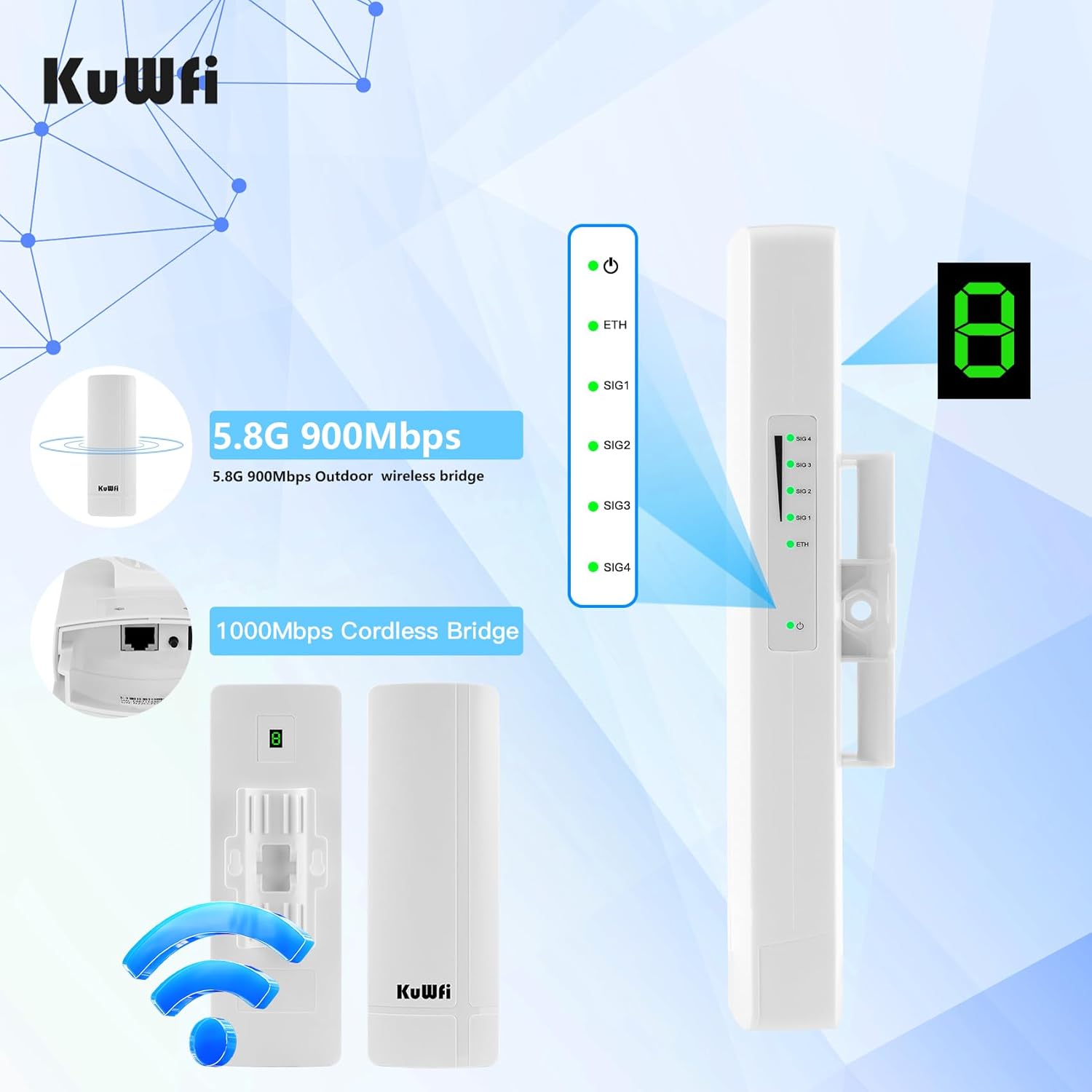 Kuwfi Access Point Esterno 900Mbps Wireless Bridge POE - immagine 7