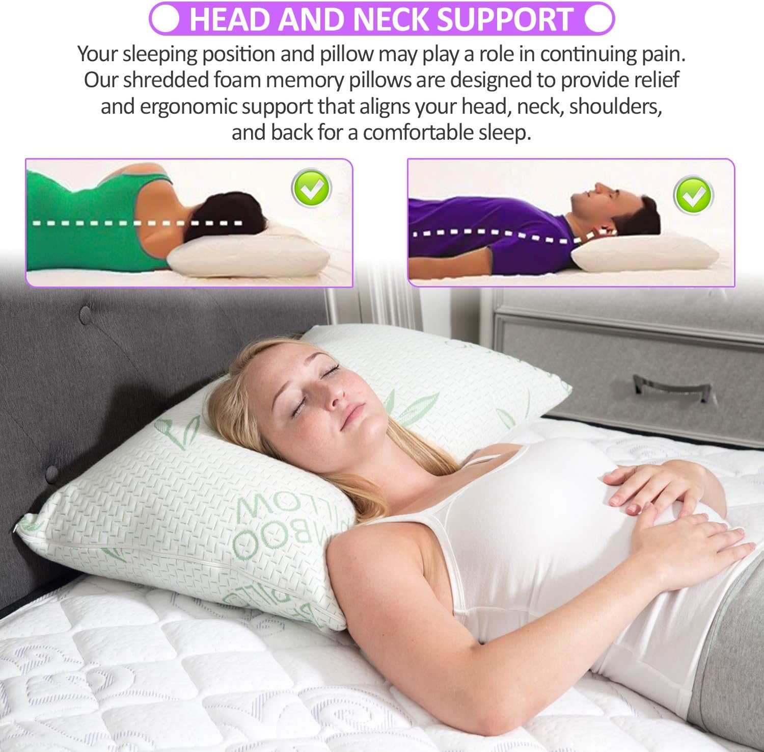 Confezione 2 Cuscini King Size in Bambù Memory Foam - immagine 3