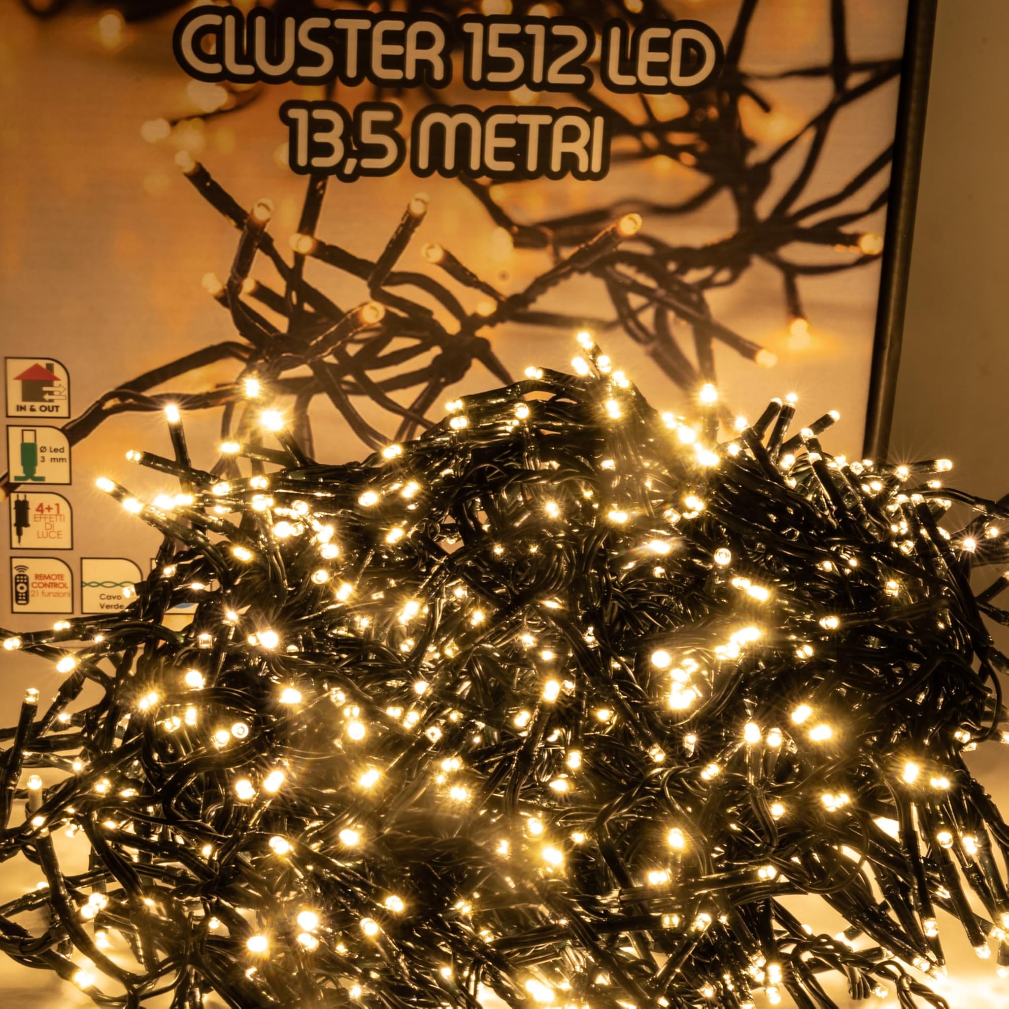 Luci a Grappolo Cluster Bianco Caldo 1512 LED 13,5m