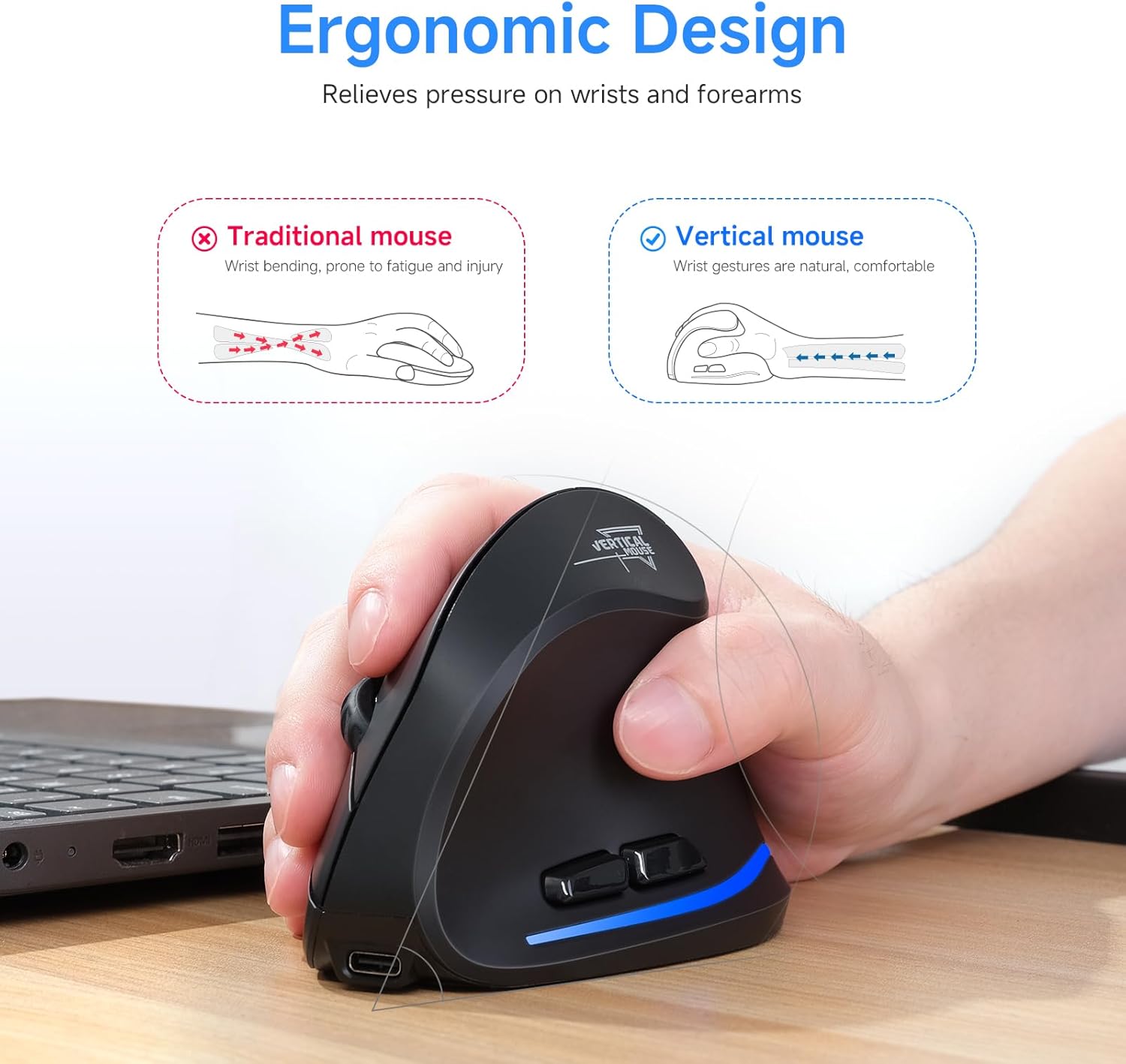 Echtpower Mouse Verticale Wireless 2.4GHz RGB - immagine 6