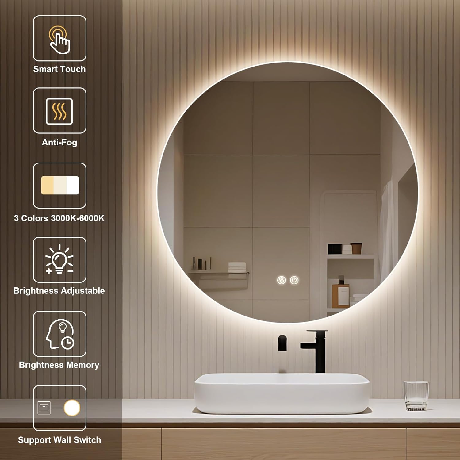 Specchio Bagno con Luce LED Rotondo 50cm - immagine 2