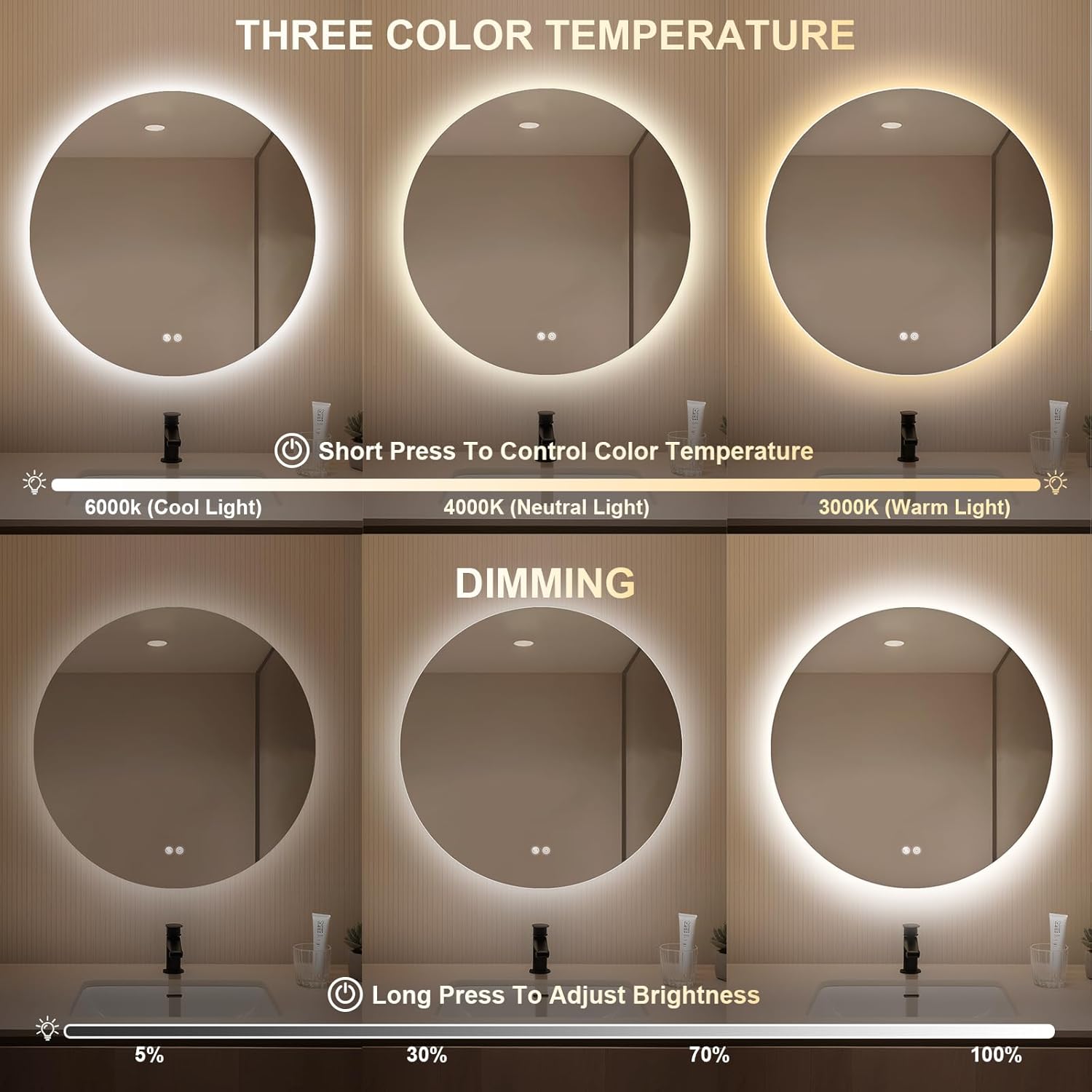 Specchio Bagno con Luce LED Rotondo 50cm - immagine 3