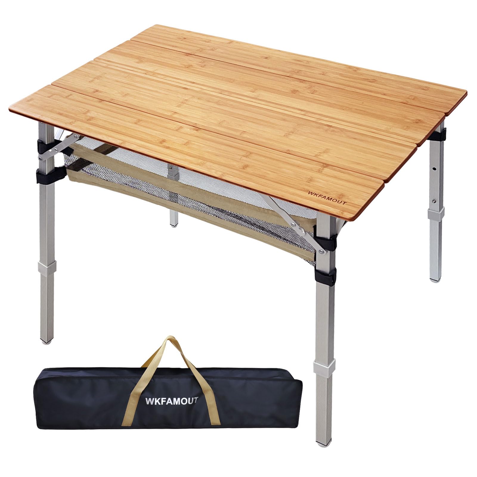 Wkfamout Tavolo da Campeggio Pieghevole in Bamboo 100x60cm