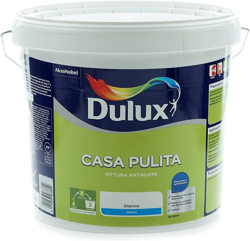 Dulux Casa Pulita Pittura Interni Antimuffa 5 Litri, Bianco