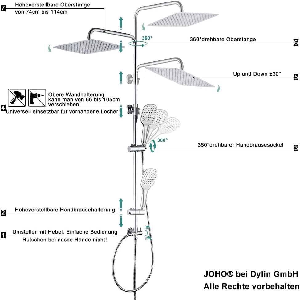 Joho Colonna Doccia in Acciaio Inox 304 Cromato - immagine 5