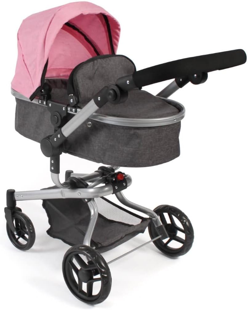 Passeggino per bambole Yolo 2 in 1, Melange Antracite/Rosa - immagine 1