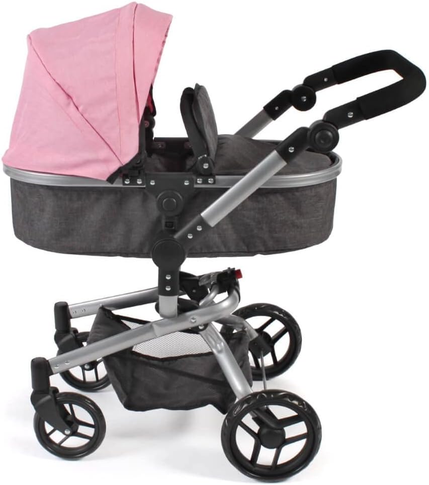 Passeggino per bambole Yolo 2 in 1, Melange Antracite/Rosa - immagine 2