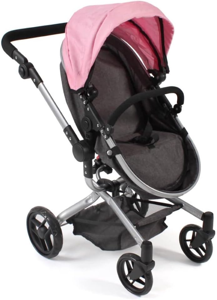 Passeggino per bambole Yolo 2 in 1, Melange Antracite/Rosa - immagine 3