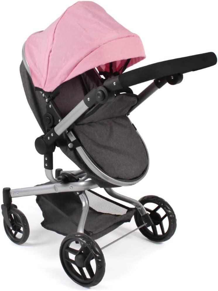Passeggino per bambole Yolo 2 in 1, Melange Antracite/Rosa - immagine 5
