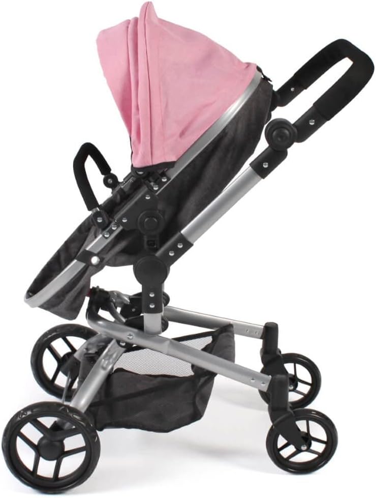 Passeggino per bambole Yolo 2 in 1, Melange Antracite/Rosa - immagine 7