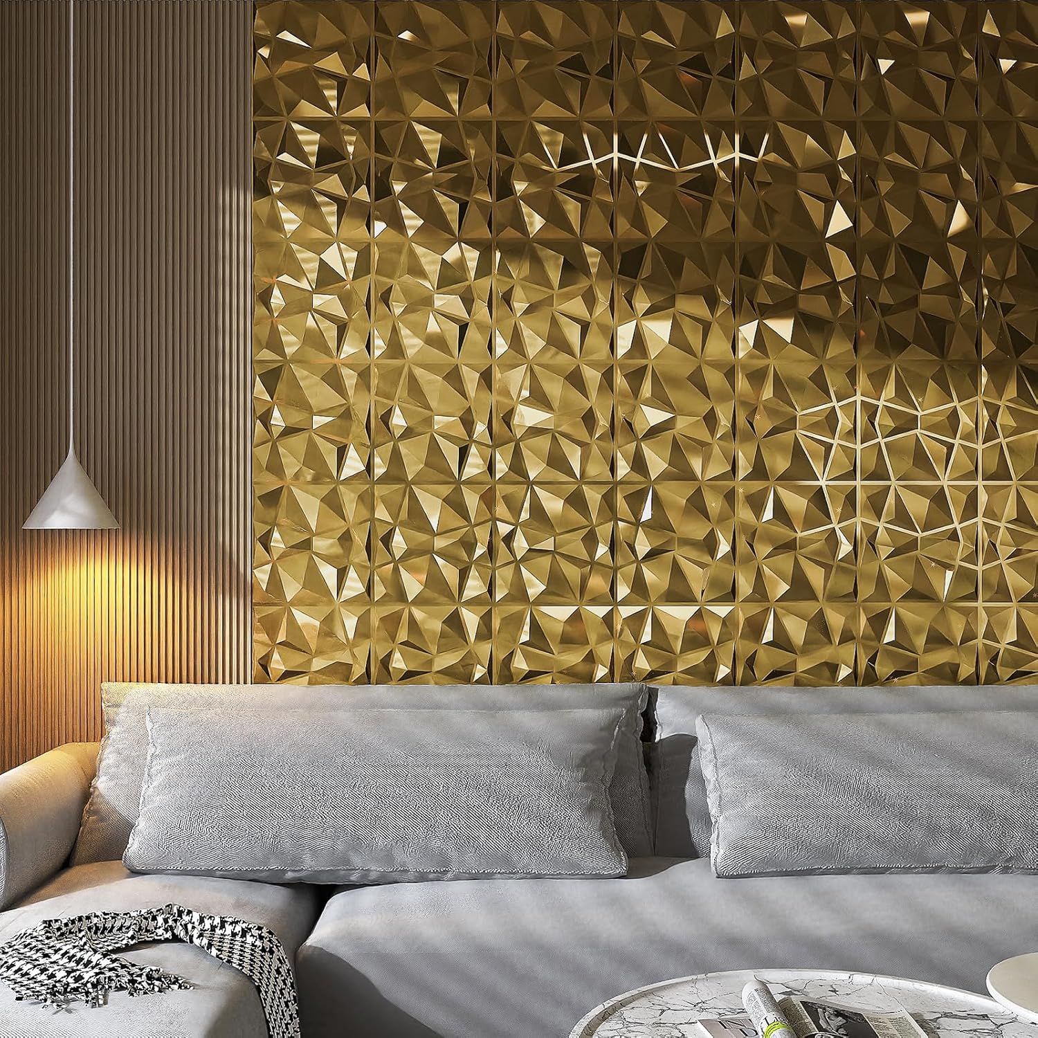 Art3d Pannelli 3D Diamond Design per Interni, Oro (33 pz) - immagine 2