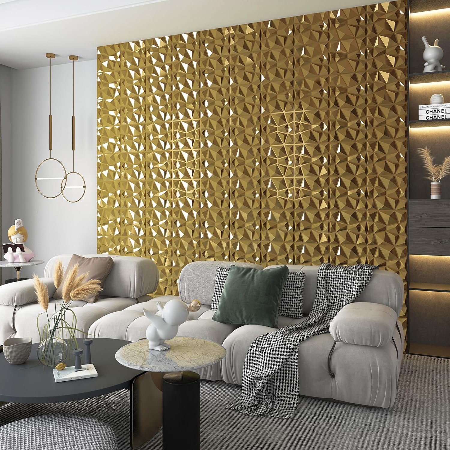 Art3d Pannelli 3D Diamond Design per Interni, Oro (33 pz) - immagine 3