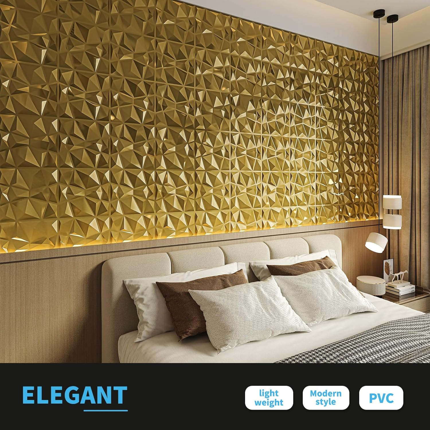 Art3d Pannelli 3D Diamond Design per Interni, Oro (33 pz) - immagine 4