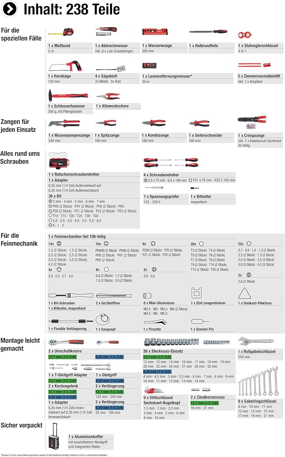 Meister Trolley Porta Attrezzi Professionale 238 Pezzi - immagine 4