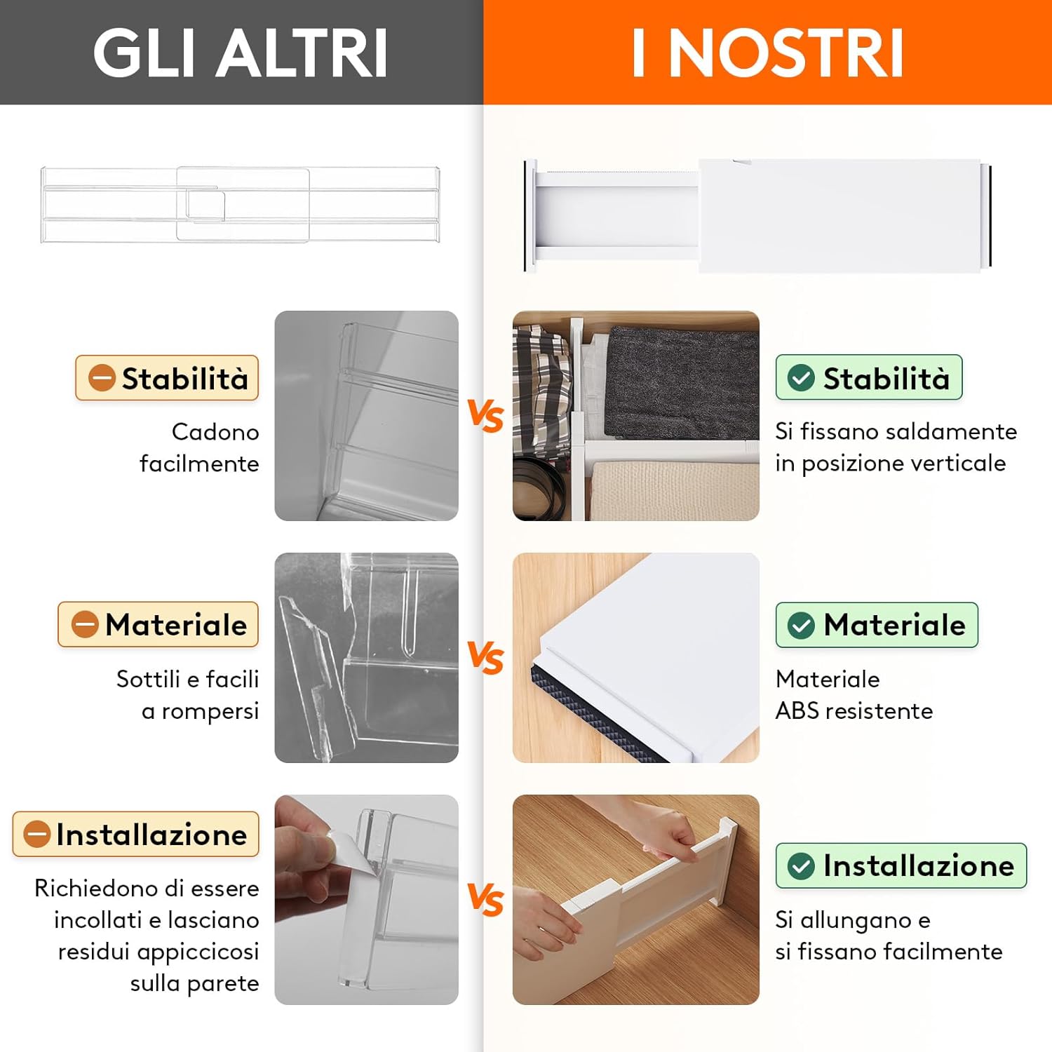 Lifewit Divisori per Cassetti in Plastica 12,7 cm, 8 Pezzi - immagine 4