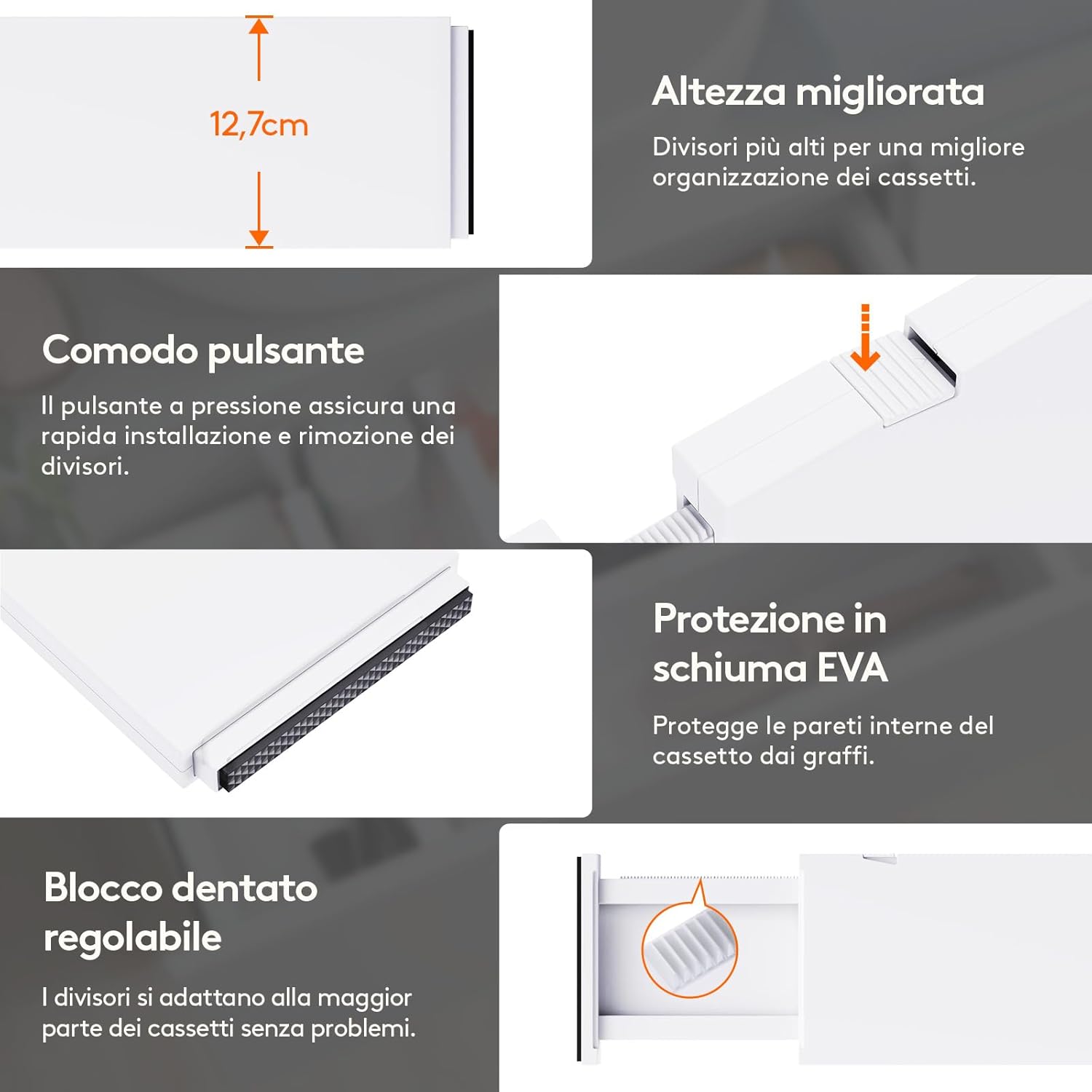 Lifewit Divisori per Cassetti in Plastica 12,7 cm, 8 Pezzi - immagine 6