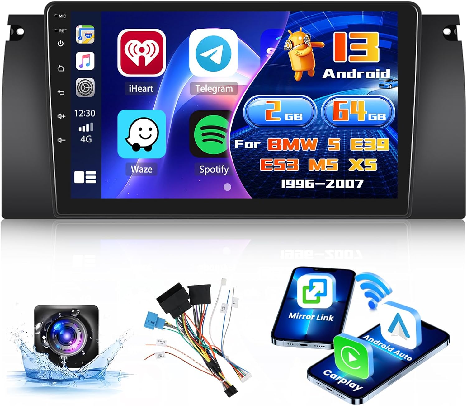 Inefala Autoradio Android 9'' per BMW 5 E39 E53 X5 - immagine 1