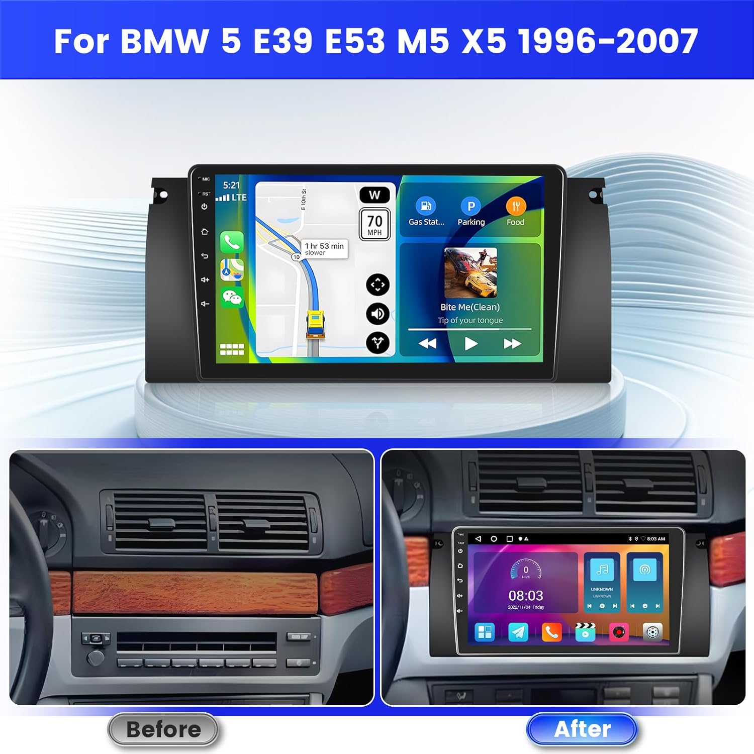 Inefala Autoradio Android 9'' per BMW 5 E39 E53 X5 - immagine 2