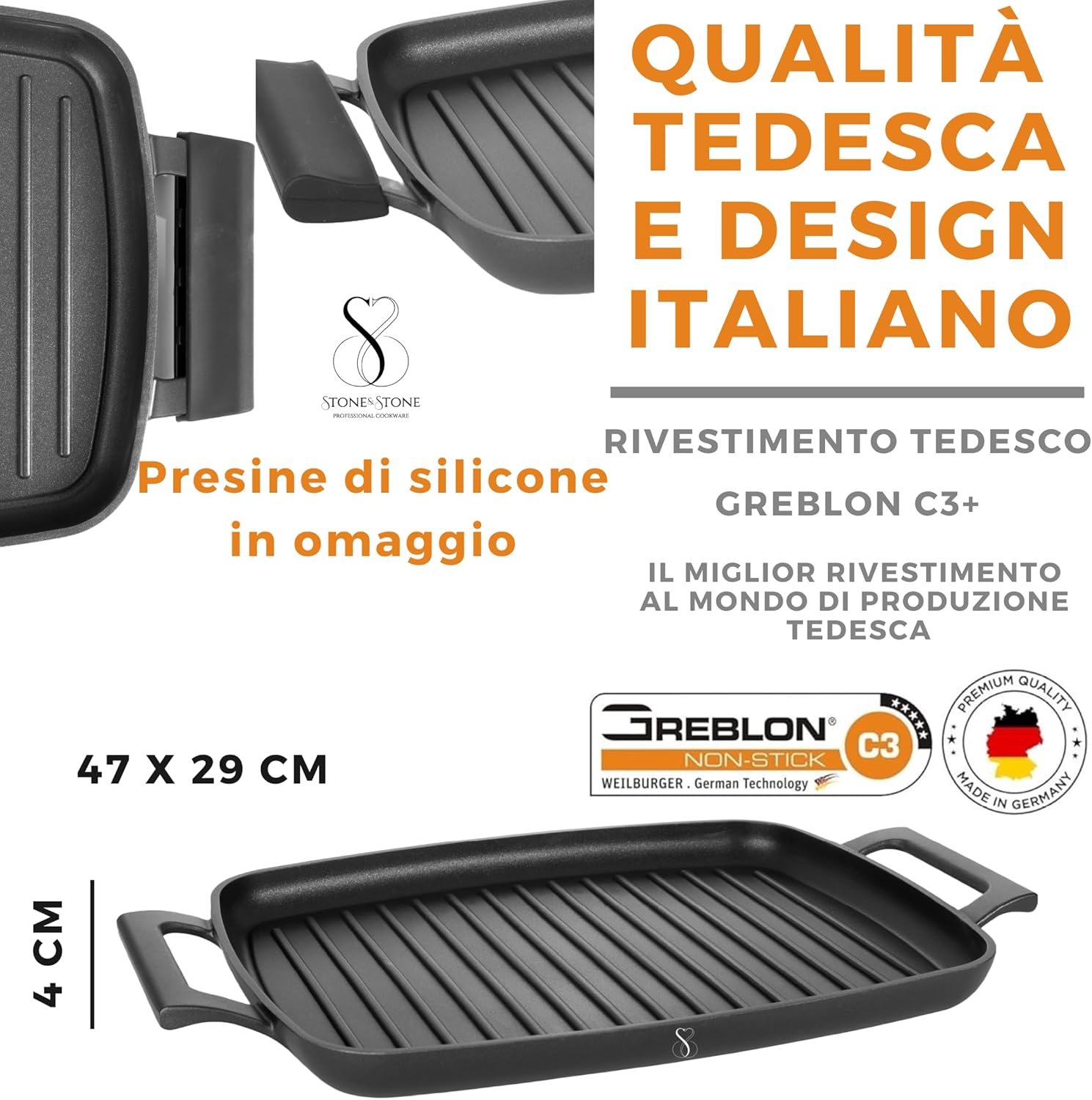 Stone&stone Griglia Bistecchiera Rettangolare 47cm - immagine 2