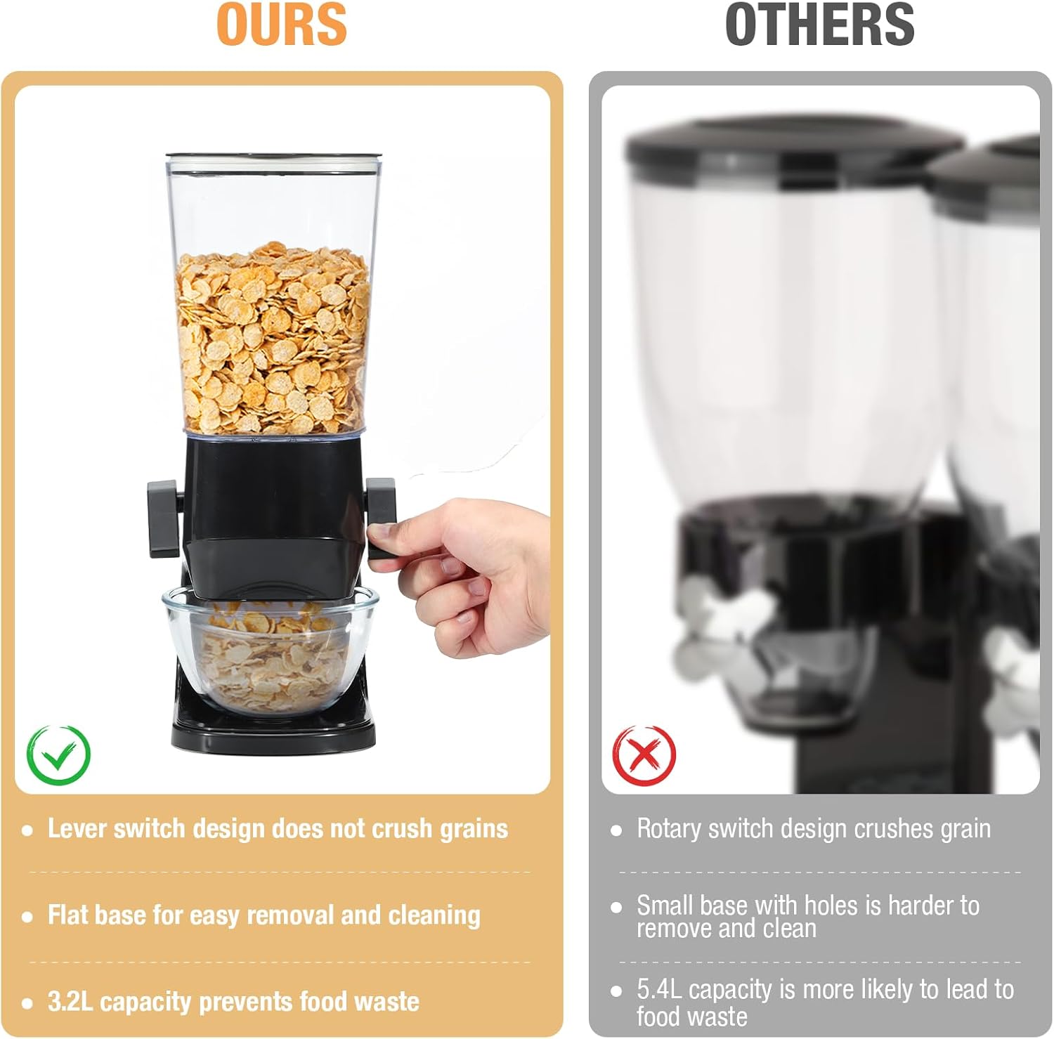 Tokokimo Distributore di Cereali 3,2L, Nero (2 Pezzi) - immagine 4