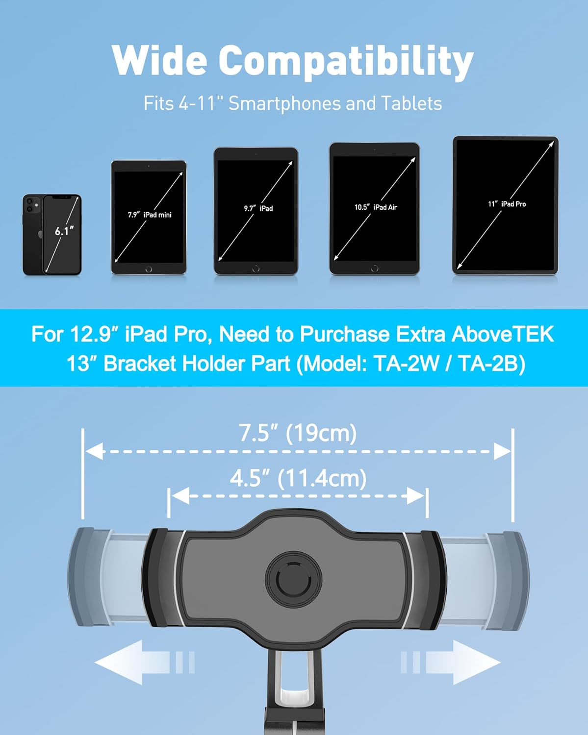 Abovetek Supporto Pieghevole per Tablet Auto 4-11" Nero - immagine 3