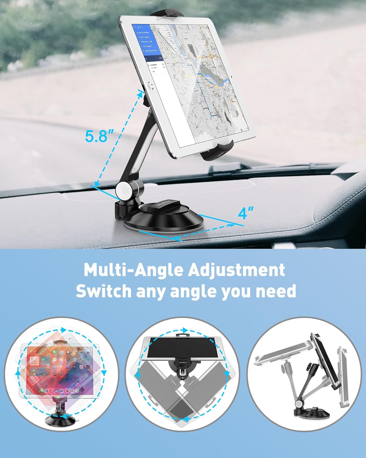 Abovetek Supporto Pieghevole per Tablet Auto 4-11" Nero - immagine 5