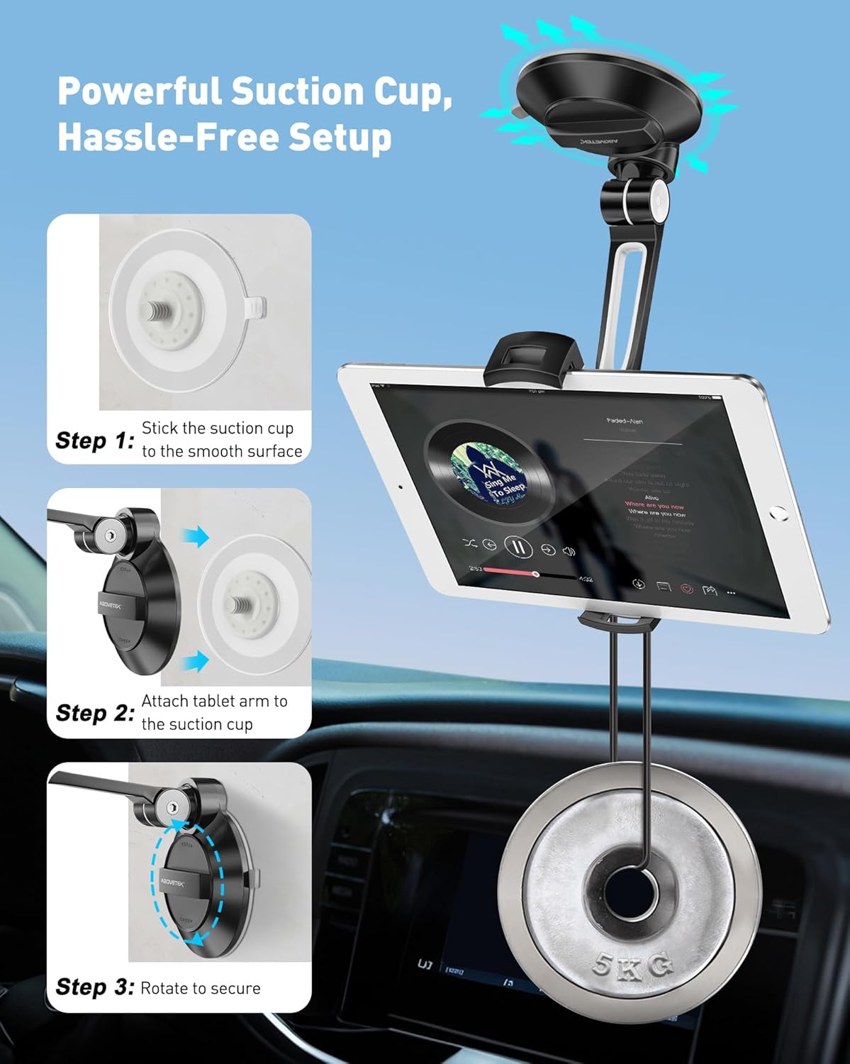 Abovetek Supporto Pieghevole per Tablet Auto 4-11" Nero - immagine 7