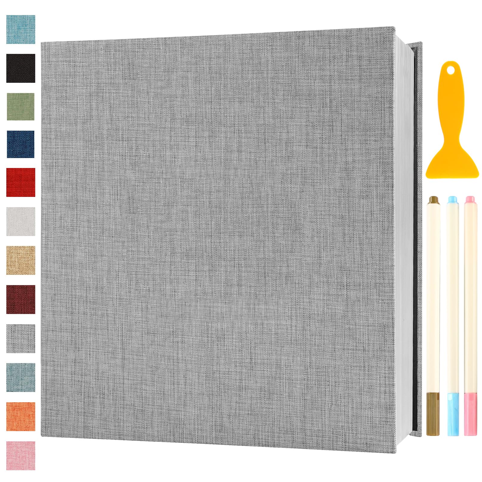 Album Fotografico Autoadesivo Lino 33x32 CM, 120 Pagine Grigio