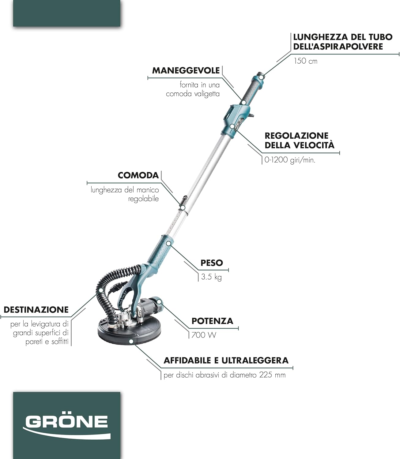 GRONE Trockenbauschleifer 710W - immagine 2