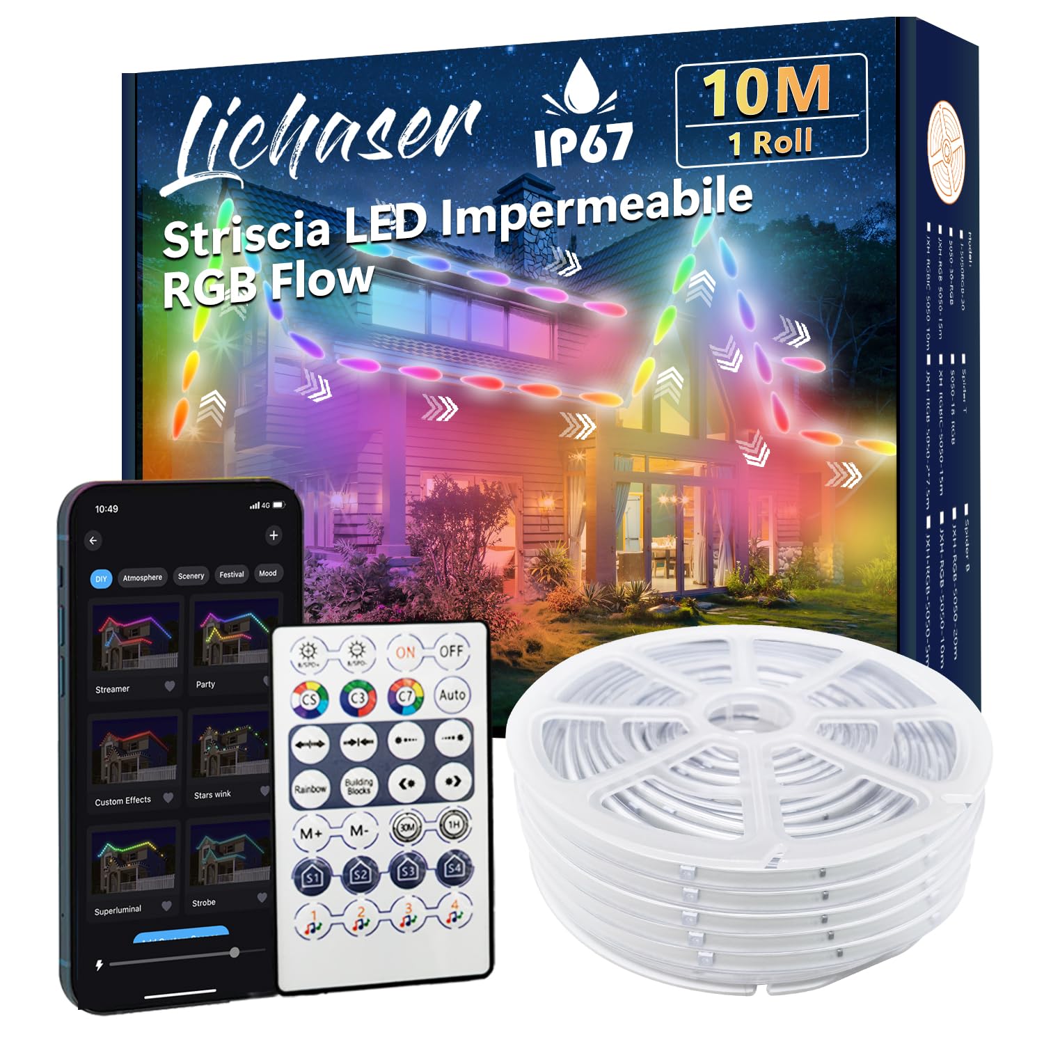 Lichaser Striscia LED per Esterni RGB+IC IP67 10m