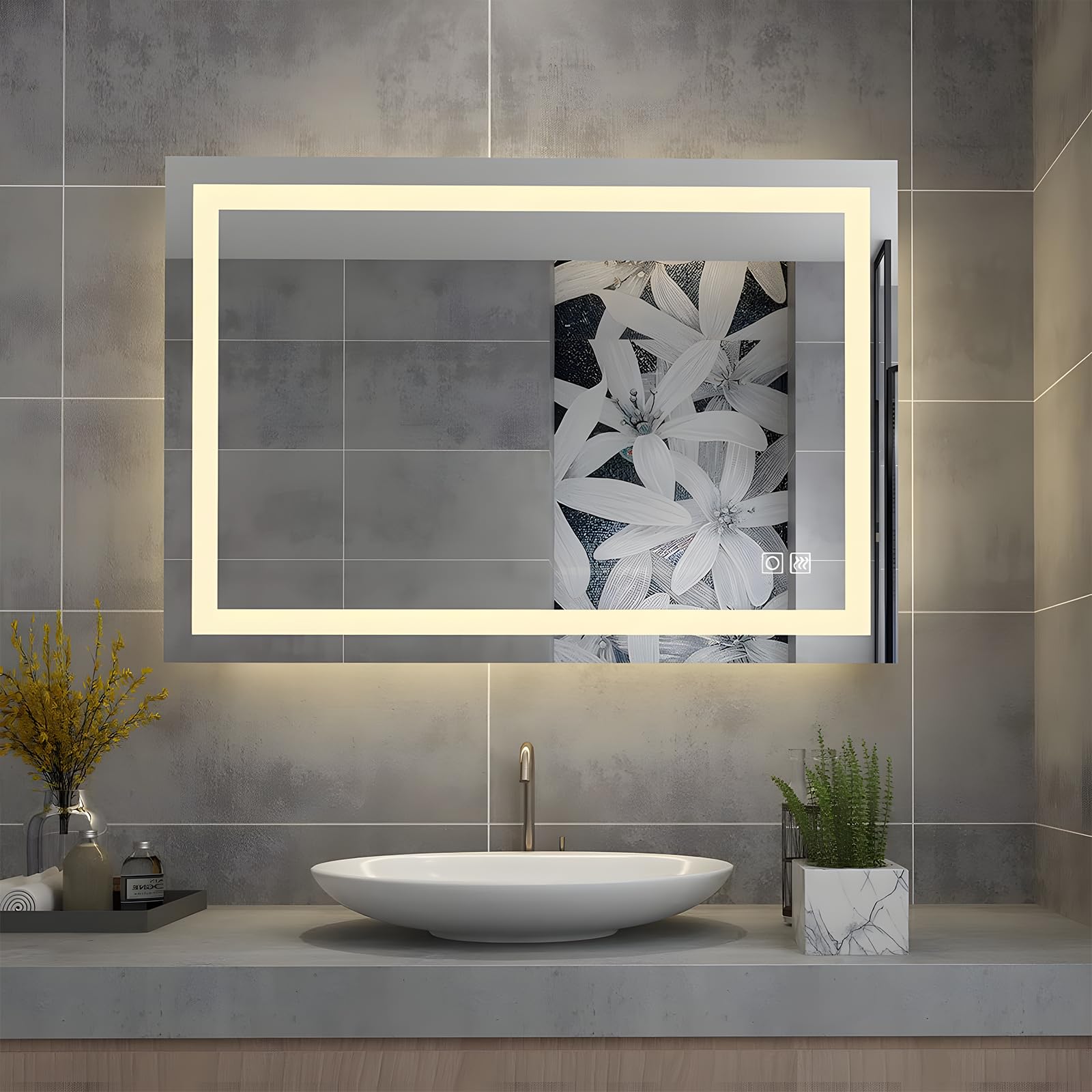 Miqu LED Specchio da Bagno 80x60cm con Illuminazione