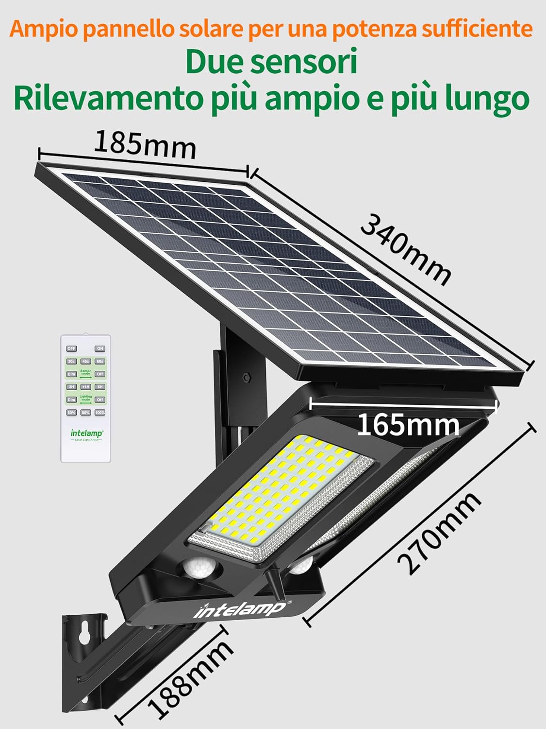 Intelamp Faretto LED Esterno Solare 3000LM - immagine 4