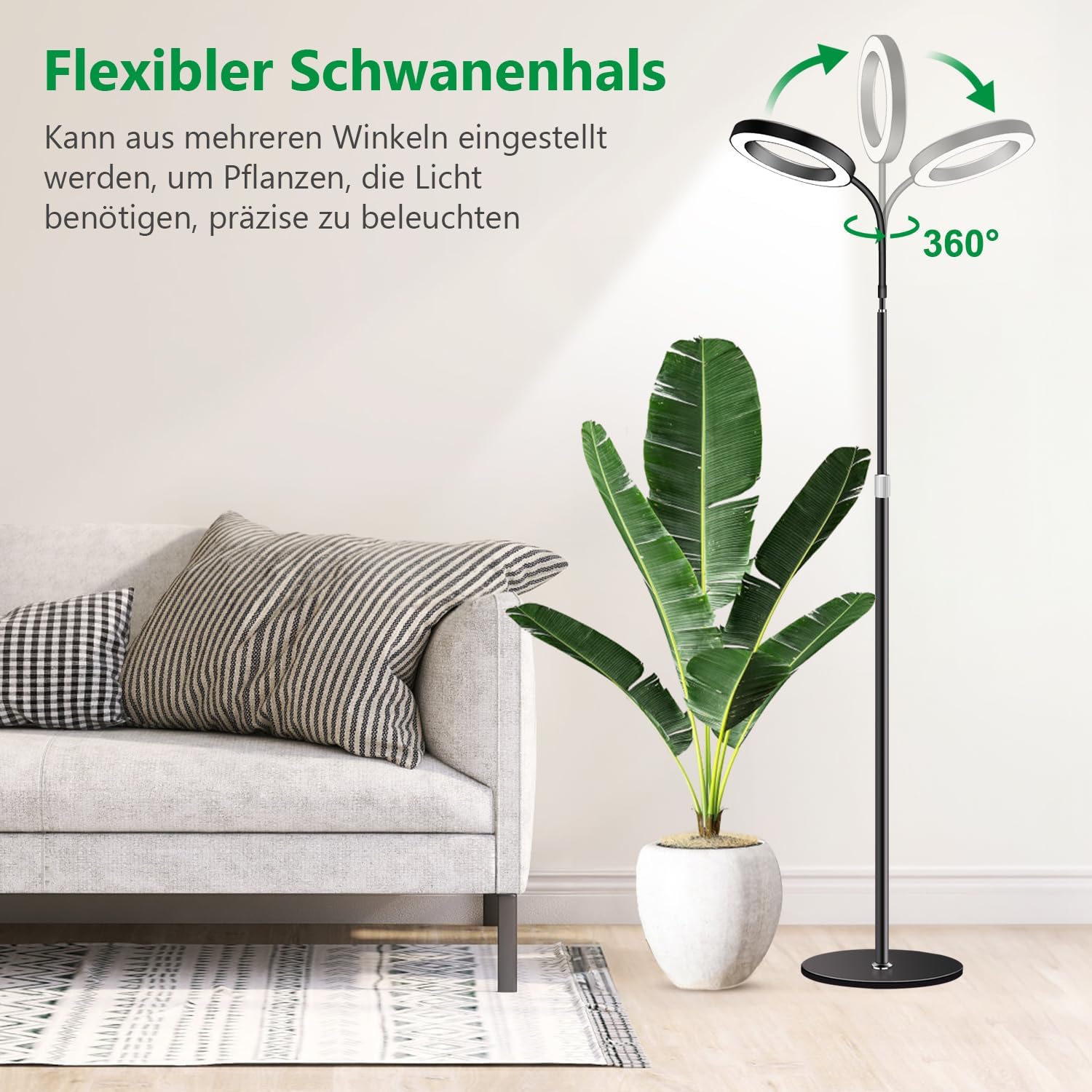 Lampada LED Spettro Completo per Piante 170cm, Nera - immagine 5