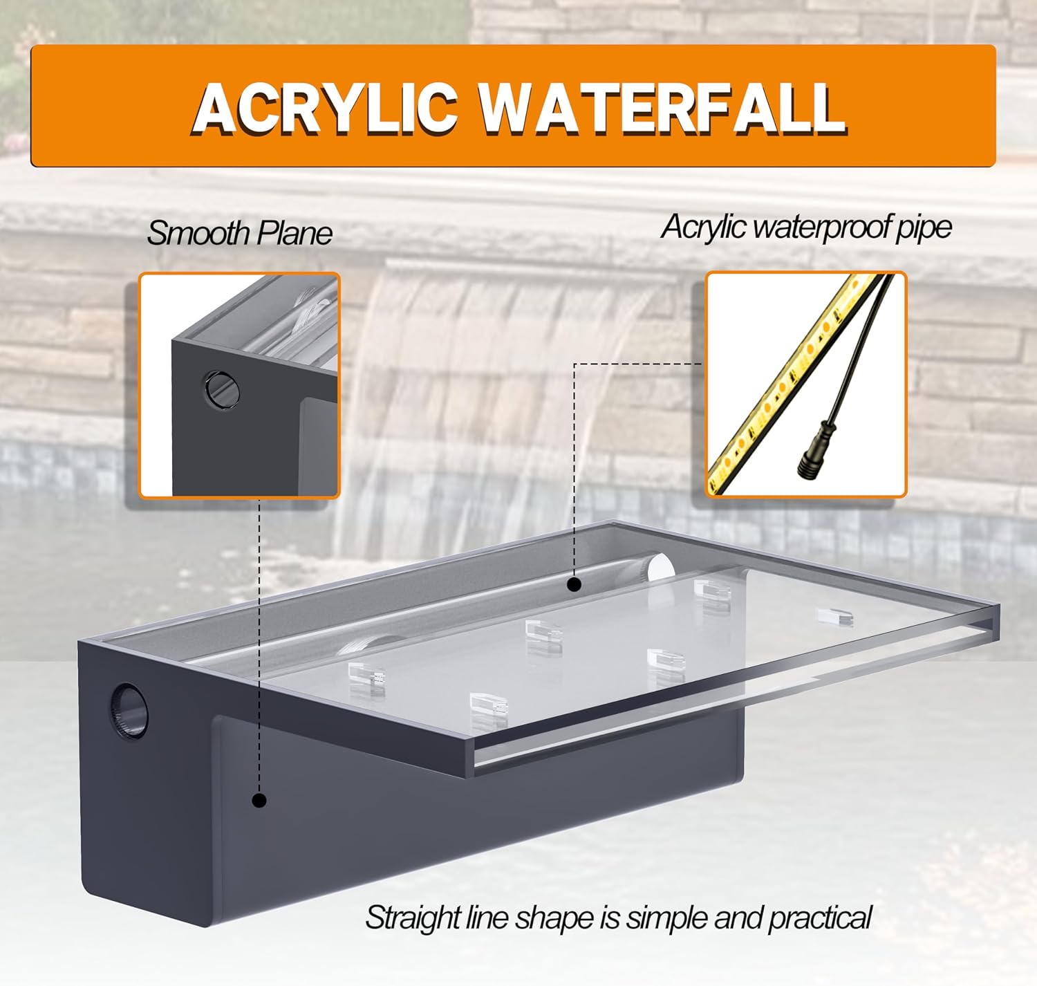 Longrunnew Kit Cascata Artificiale Acrilico 90cm - immagine 3