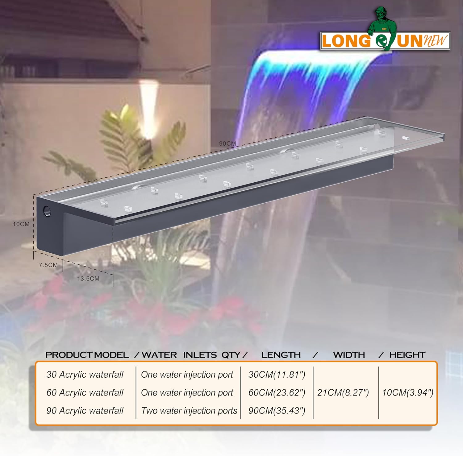 Longrunnew Kit Cascata Artificiale Acrilico 90cm - immagine 6