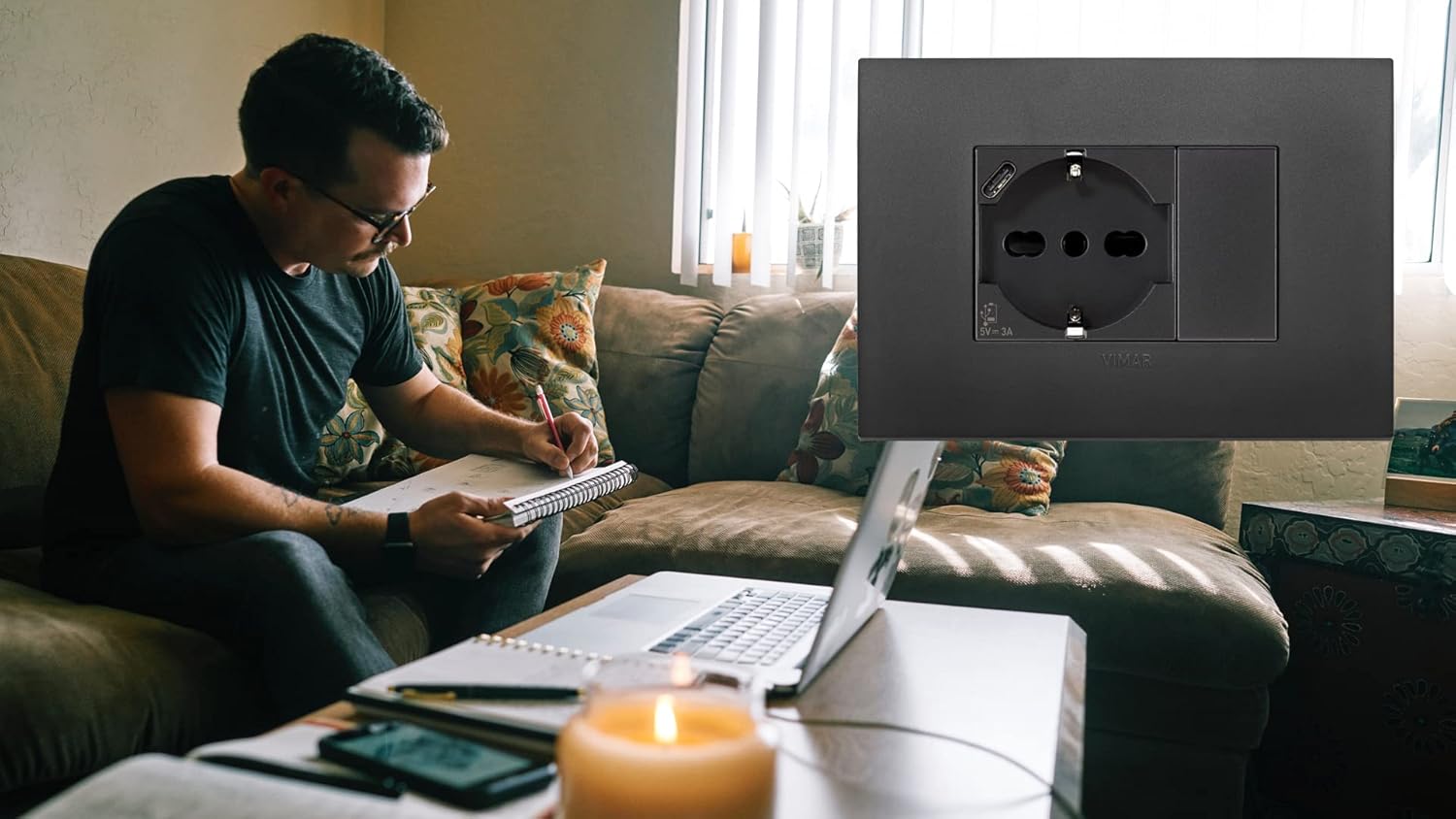 Vimar 19210.USB Arké Presa 2 Moduli SICURY Grigio - immagine 2