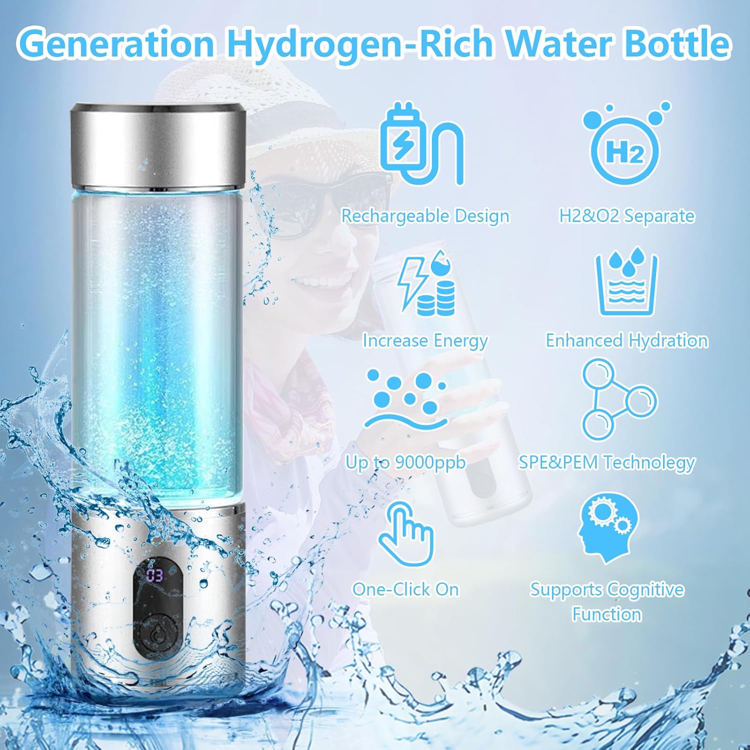 Bottiglia D'acqua Idrogenata 9000PPB 300ml Portatile - immagine 2