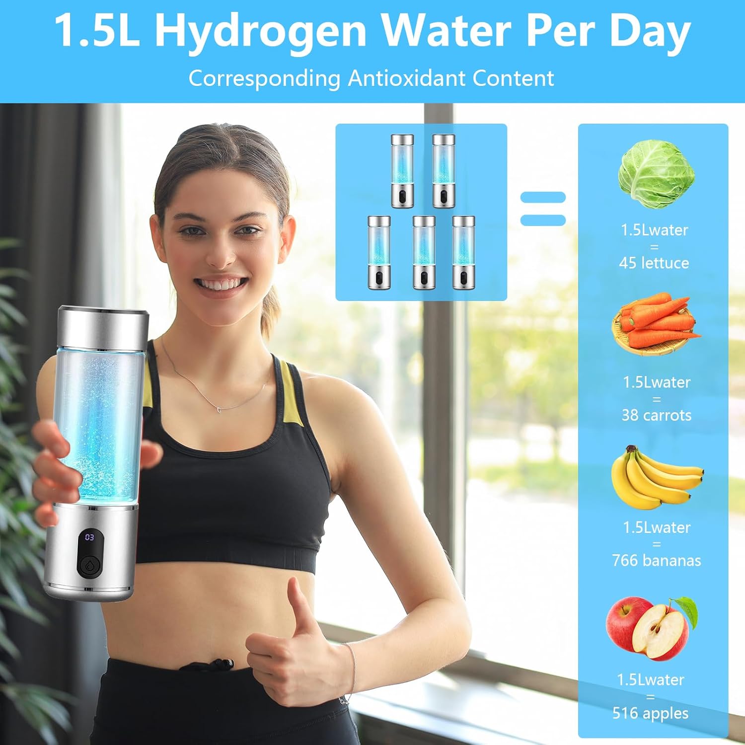 Bottiglia D'acqua Idrogenata 9000PPB 300ml Portatile - immagine 5