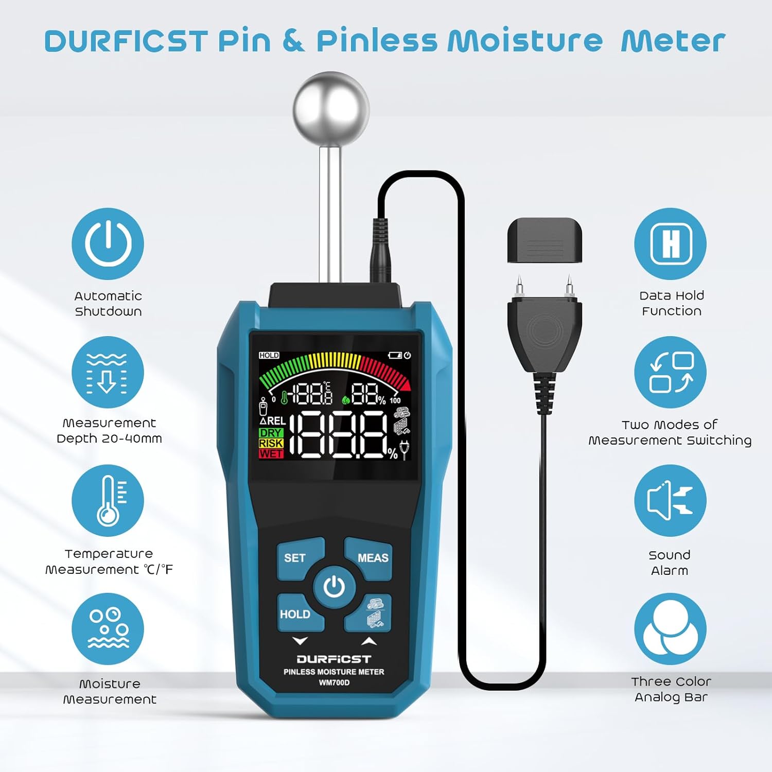 Durficst Igrometro Professionale per Muri con LCD - immagine 2