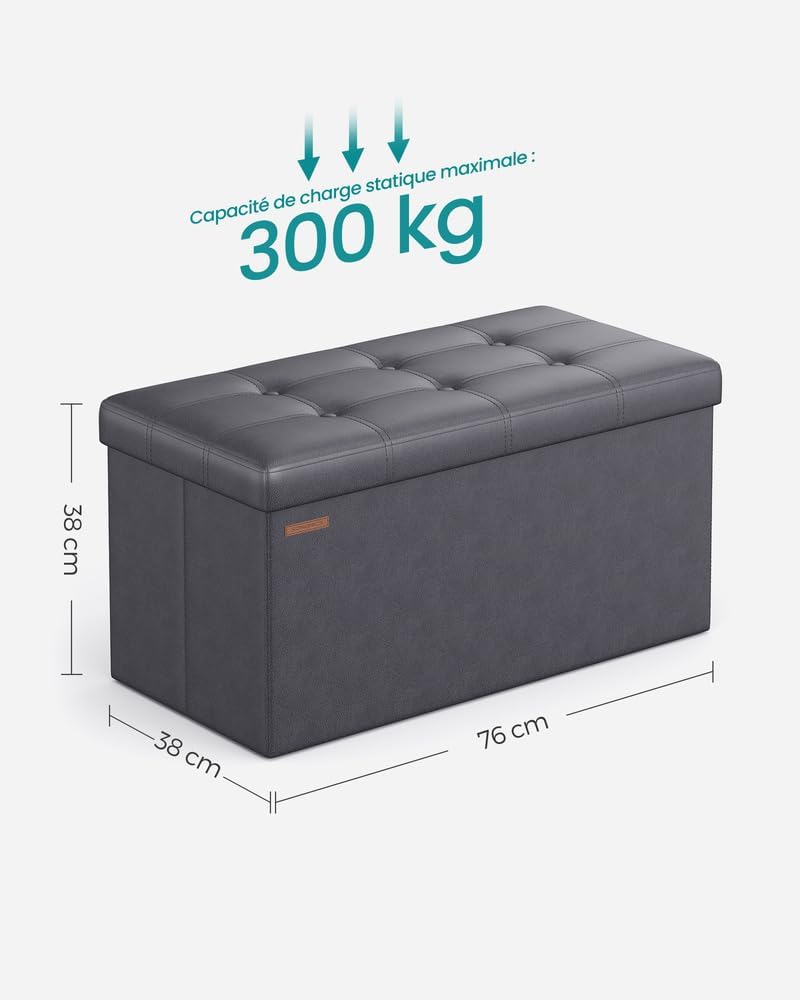 SONGMICS Cassapanca Contenitore 76 cm, Grigio Scuro - immagine 3