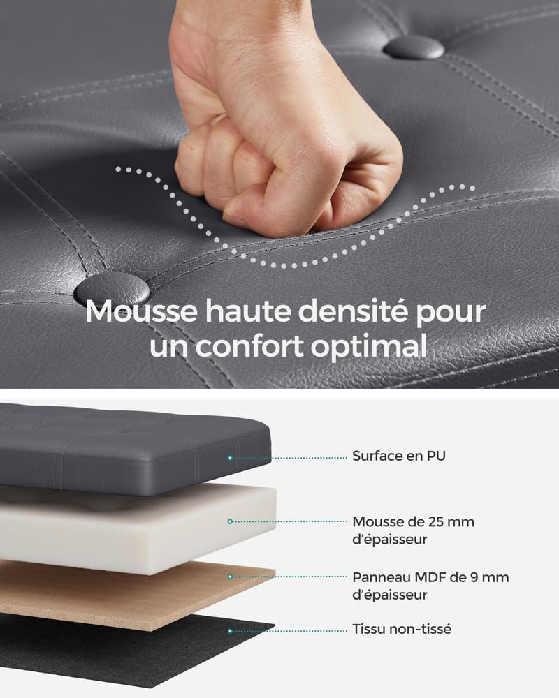 SONGMICS Cassapanca Contenitore 76 cm, Grigio Scuro - immagine 5