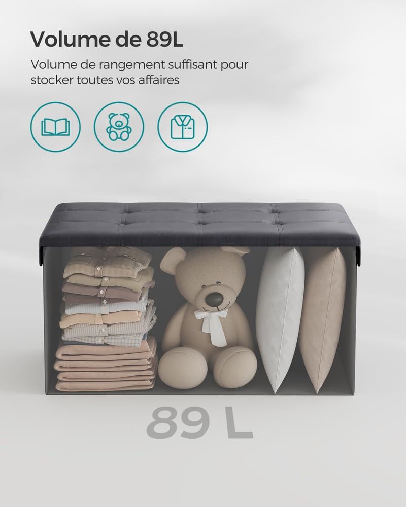 SONGMICS Cassapanca Contenitore 76 cm, Grigio Scuro - immagine 6