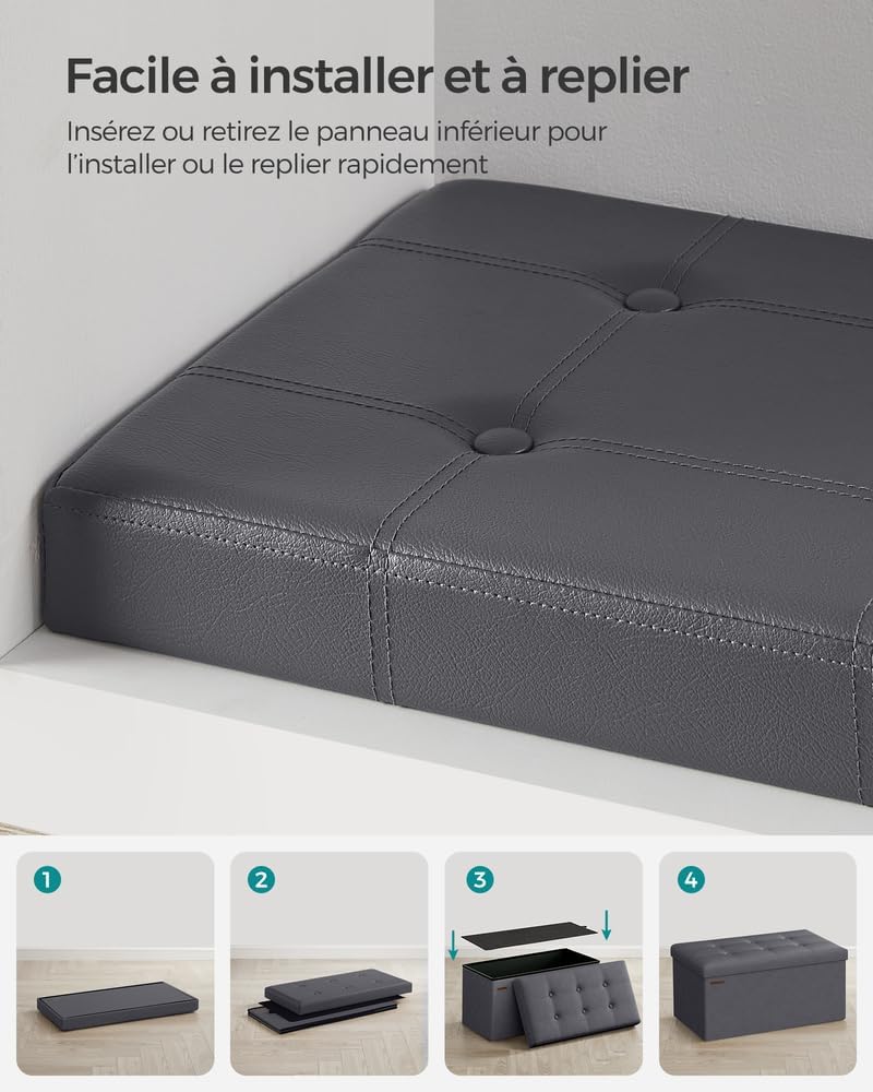 SONGMICS Cassapanca Contenitore 76 cm, Grigio Scuro - immagine 7